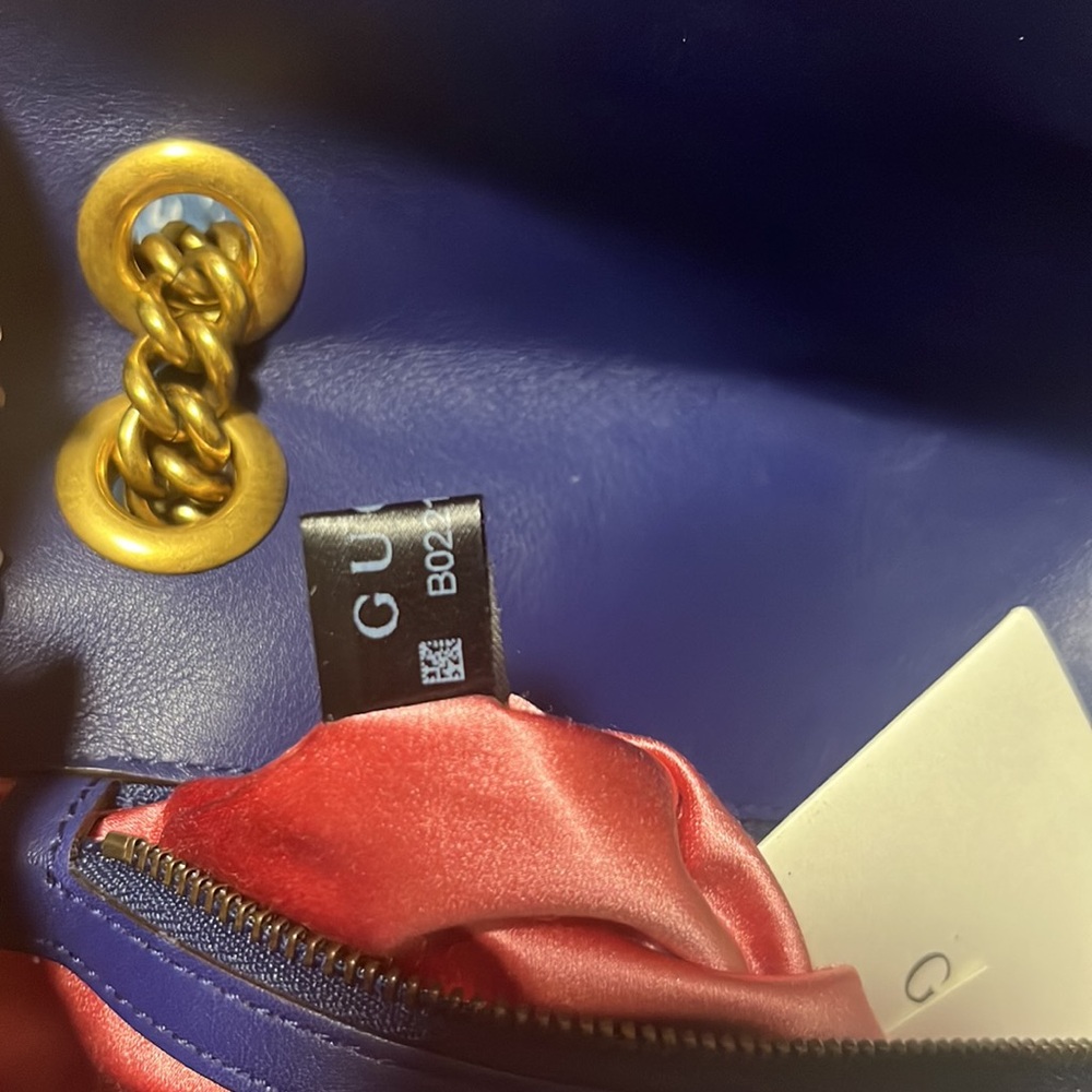 GUCCI | Velvet Matelasse Medium GG Marmont Shoulder Bag Cobalt Blue - Picture 15 of 16